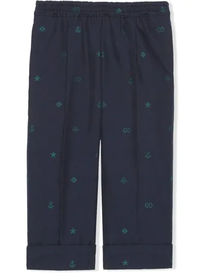 Gucci Kids' Children's Symbols Jacquard Cotton Pant In Blue