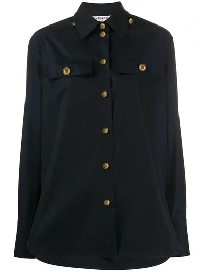 Givenchy Sateen Button-front Shirt With 4g Buttons In Blue