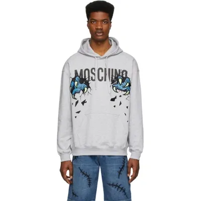 Moschino Logo-print Cotton-jersey Hoodie In Light Grey