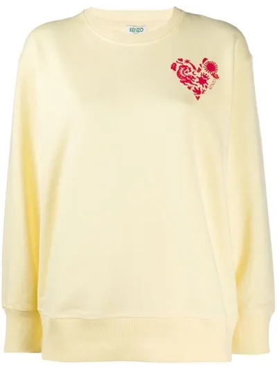 Kenzo Heart Crest-print Sweatshirt In Yellow