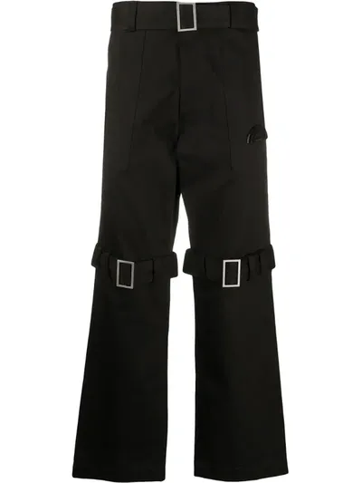 Palm Angels Buckle Detailed Straight Trousers In Black