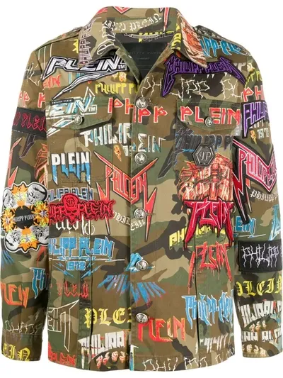 Philipp Plein All-over Logo Print Jacket In Green