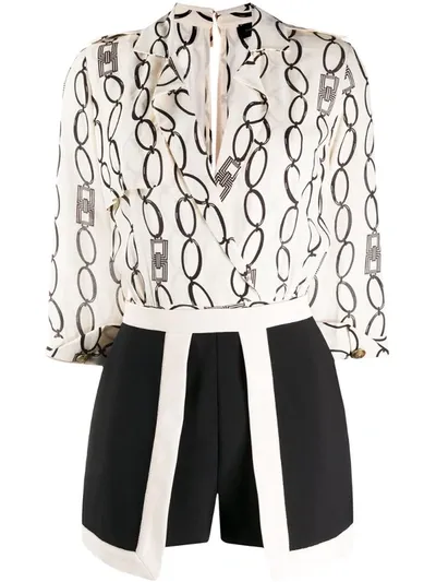 Elisabetta Franchi Chain Print Playsuit In Neutrals