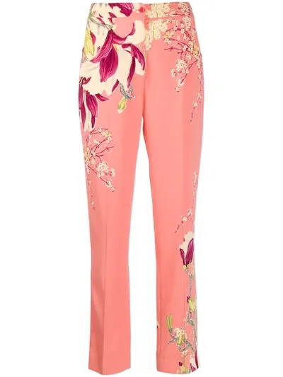 Etro High Waisted Floral Print Trousers In Pink