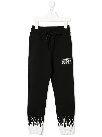 Vision Of Super Teen Flame-print Track Trousers In Black