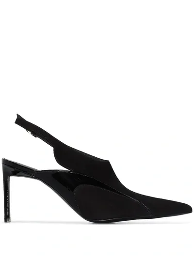 Haider Ackermann Black Patent Trim Suede Slingback Pumps