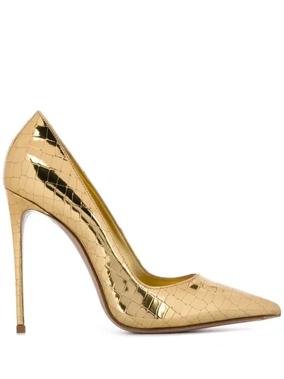 Le Silla Crocodile Effect 120mm Stiletto Heel Pumps In Gold