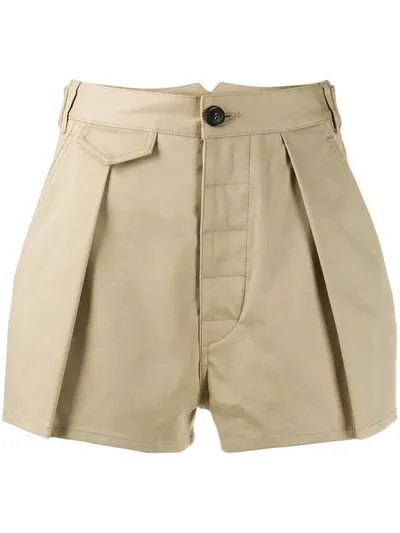 Dsquared2 High-rise Pleated Shorts In Beige