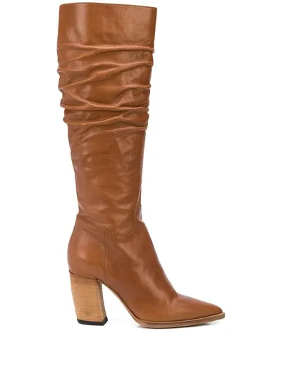 Officine Creative Alexane Ruched Boots In Brown