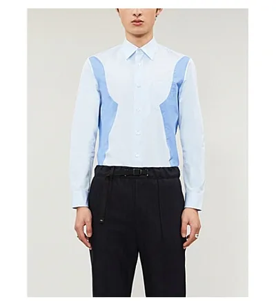 Maison Margiela Contrast-panelled Cotton-poplin Shirt In Light Blue