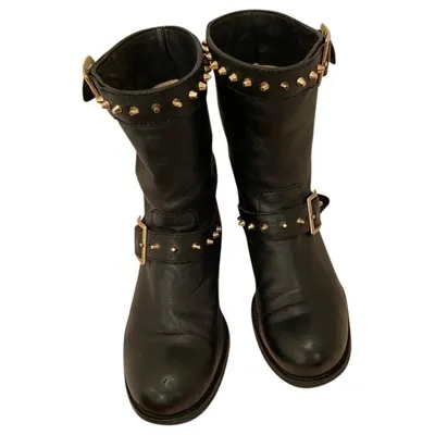 Pre-owned Jimmy Choo Youth Leather Biker Boots In Black