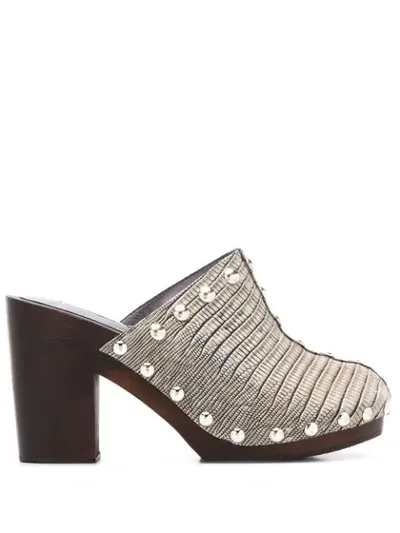 Dorothee Schumacher Lizard Skin-effect Mules In Neutrals