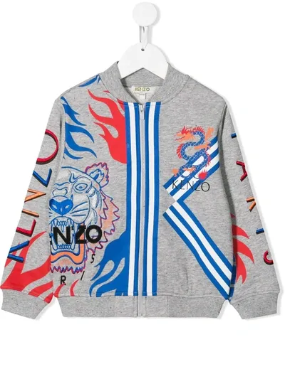 Kenzo Teen Printed Jersey Bomber Jacket In Grey