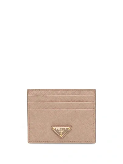 Prada Logo Plaque Card Holder In Neutrals