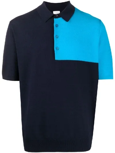 Paul Smith Two-tone Cotton-mesh Polo Shirt In Blue