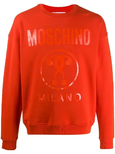 Moschino Cotton Sweatshirt With Double Question Mark Print In Orange