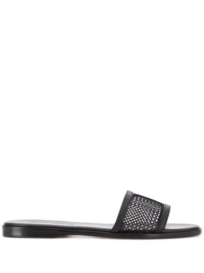 Jimmy Choo Minea Leather-trimmed Mesh Slides In Black