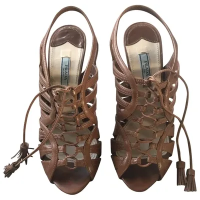 Pre-owned Prada Leather Sandal In Camel