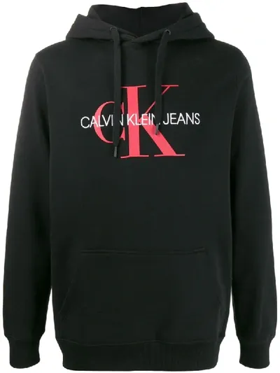 Calvin Klein Jeans Est.1978 Black Logo Hooded Cotton Sweatshirt