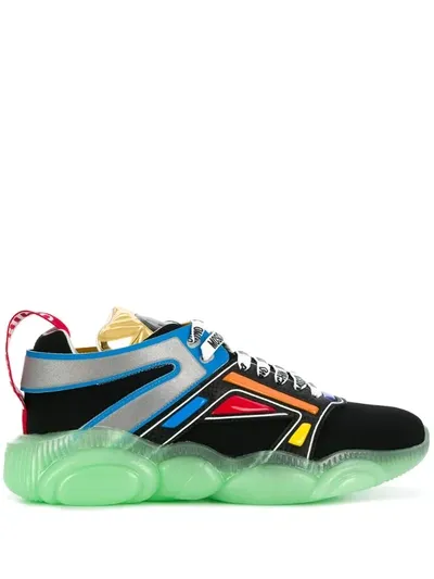 Moschino Men's Multicolor Mixed-media Trainer Sneakers W/ Glow-in-the-dark In Black