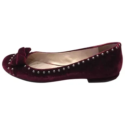 Pre-owned Prada Velvet Ballet Flats In Burgundy