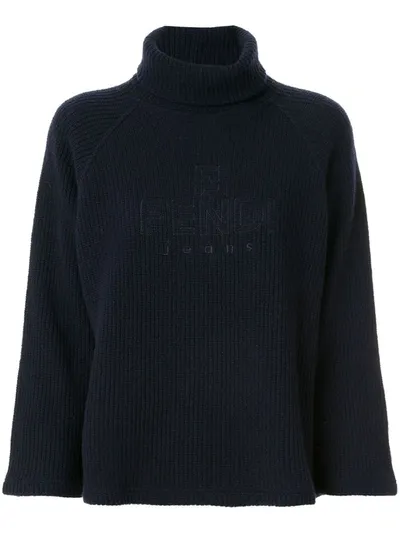 Pre-owned Fendi 1990s Turtleneck Ribbed Jumper In Blue