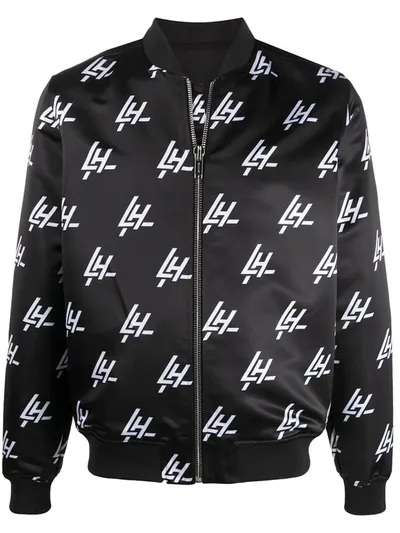 Les Hommes Repeat Logo Bomber Jacket In Black/white