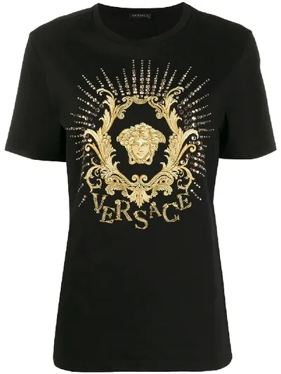 Versace Embroidered Medusa T-shirt In Black