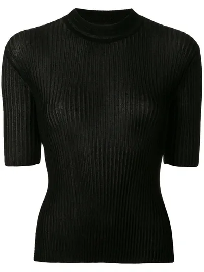 Mame Kurogouchi Ribbed Knit Top In Black