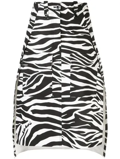 Sacai Deconstructed Zebra-print Skirt In Black