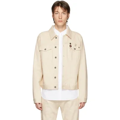 Raf Simons Badge Pin Denim Jacket In 00013 Ecru