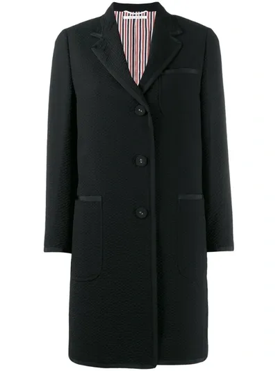 Thom Browne Single-breasted Mid-length Coat In Black