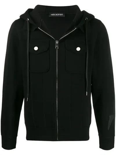 Neil Barrett Chest Pockets Zip-up Hoodie In Black