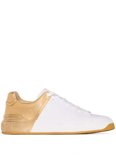 Balmain B-court Metallic Accent Sneaker In Gold