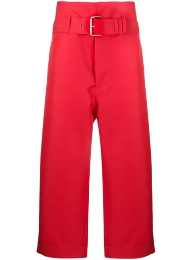 Plan C Red Wide-leg Cropped Twill Trousers