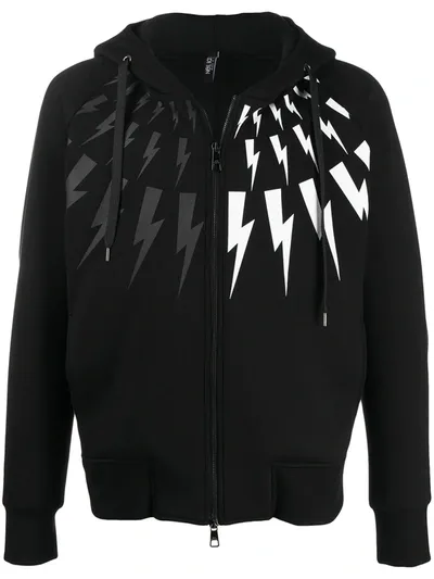 Neil Barrett Lightning Print Hoodie In Black