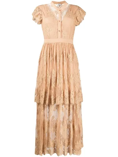 Liu •jo Lace-embroidered Maxi Dress In Neutrals