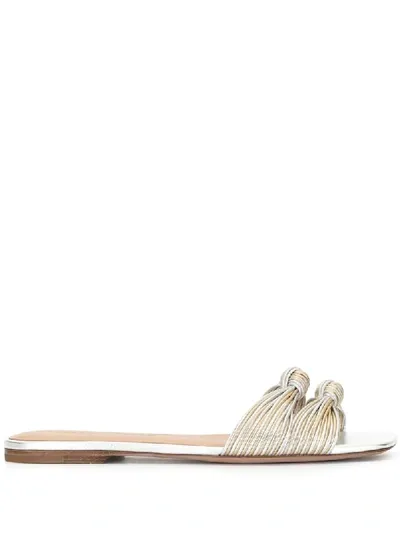 Veronica Beard Gemma Metallic Knotted Flat Slide Sandals In Silver