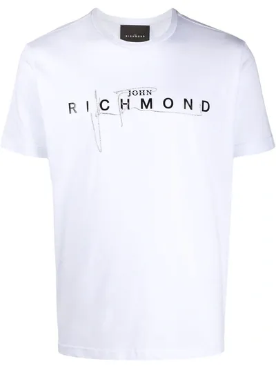 John Richmond Metallic Signature Logo Print T-shirt In White