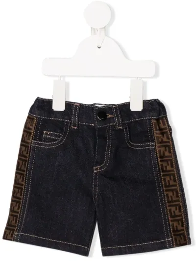 Fendi Babies' Ff Logo Denim Shorts In Blue