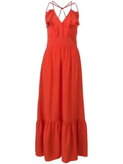 Vanessa Bruno Leda Crochet-trimmed Ruffled Silk Crepe De Chine Maxi Dress In Red