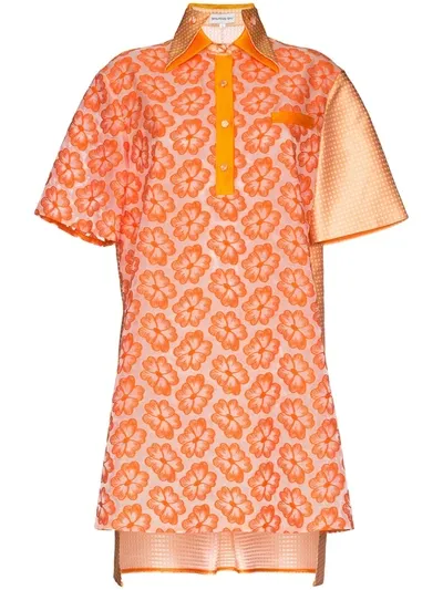 Shuting Qiu Floral-embroidered Flared Dress In Orange