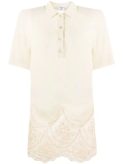 Pre-owned Valentino 1980s Lace Detail Polo Shirt In Neutrals