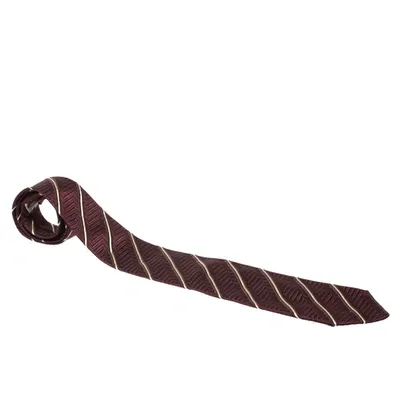 Pre-owned Ermenegildo Zegna Vintage Burgundy Chevron Patterned Jacquard Silk Tie