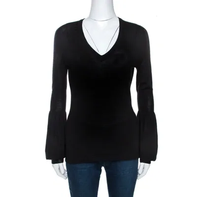 Pre-owned Celine Black Cashmere Knit Long Sleeve Top M