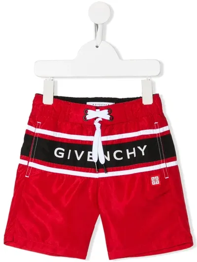 Givenchy Kids' Logo Print Swim Shorts In Red