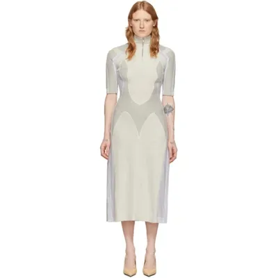 Gmbh + Net Sustain Arwa Paneled Organic Cotton, Wool And Mesh Midi Dress In Grey/white