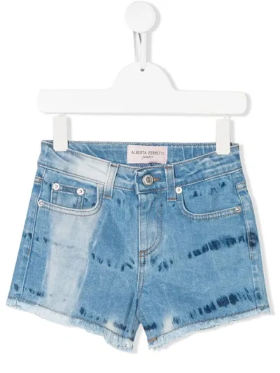 Alberta Ferretti Teen Bleached Effect Frayed Edge Shorts In Blue