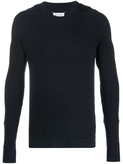 Maison Margiela Ribbed Round Neck Jumper In Blue