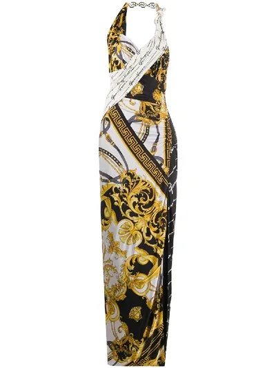 Versace Baroque-print Woven Maxi Dress In White